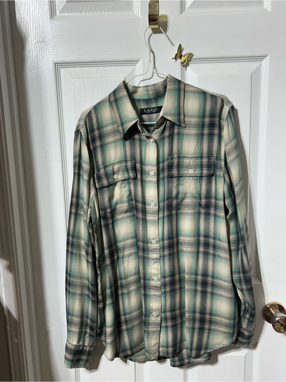 Lauren Ralph Lauren Green and Cream Plaid Button-Down Women’s Shirt